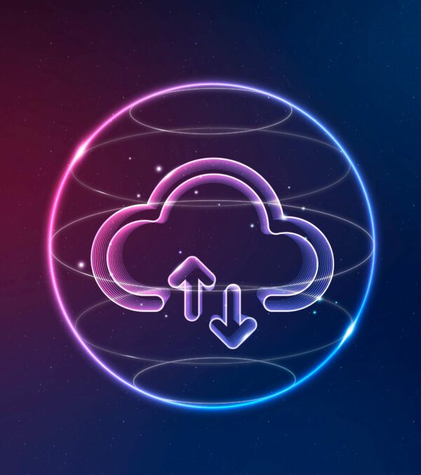 Cloud network technology icon vector in neon on gradient backgro Sauvegarde cloud